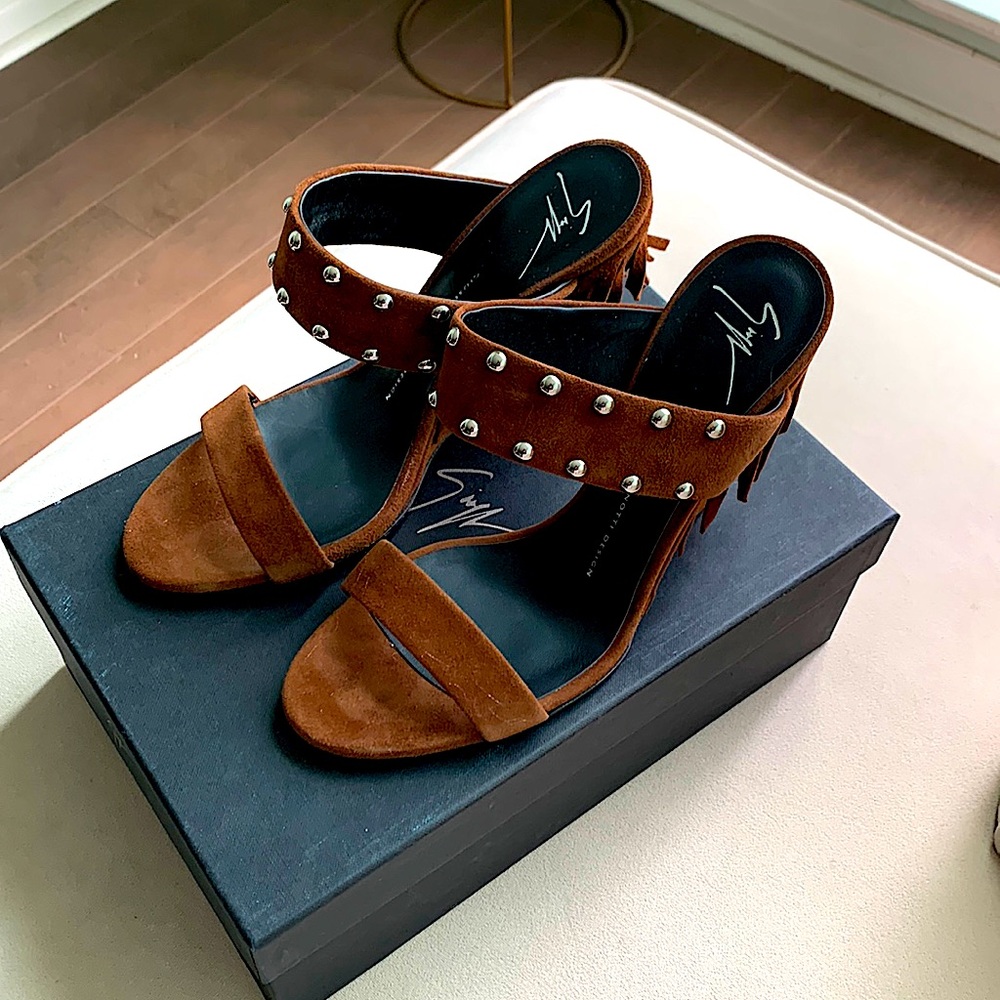 GIUSEPPE ZANOTTI Suede Fringe Wedge Sandals